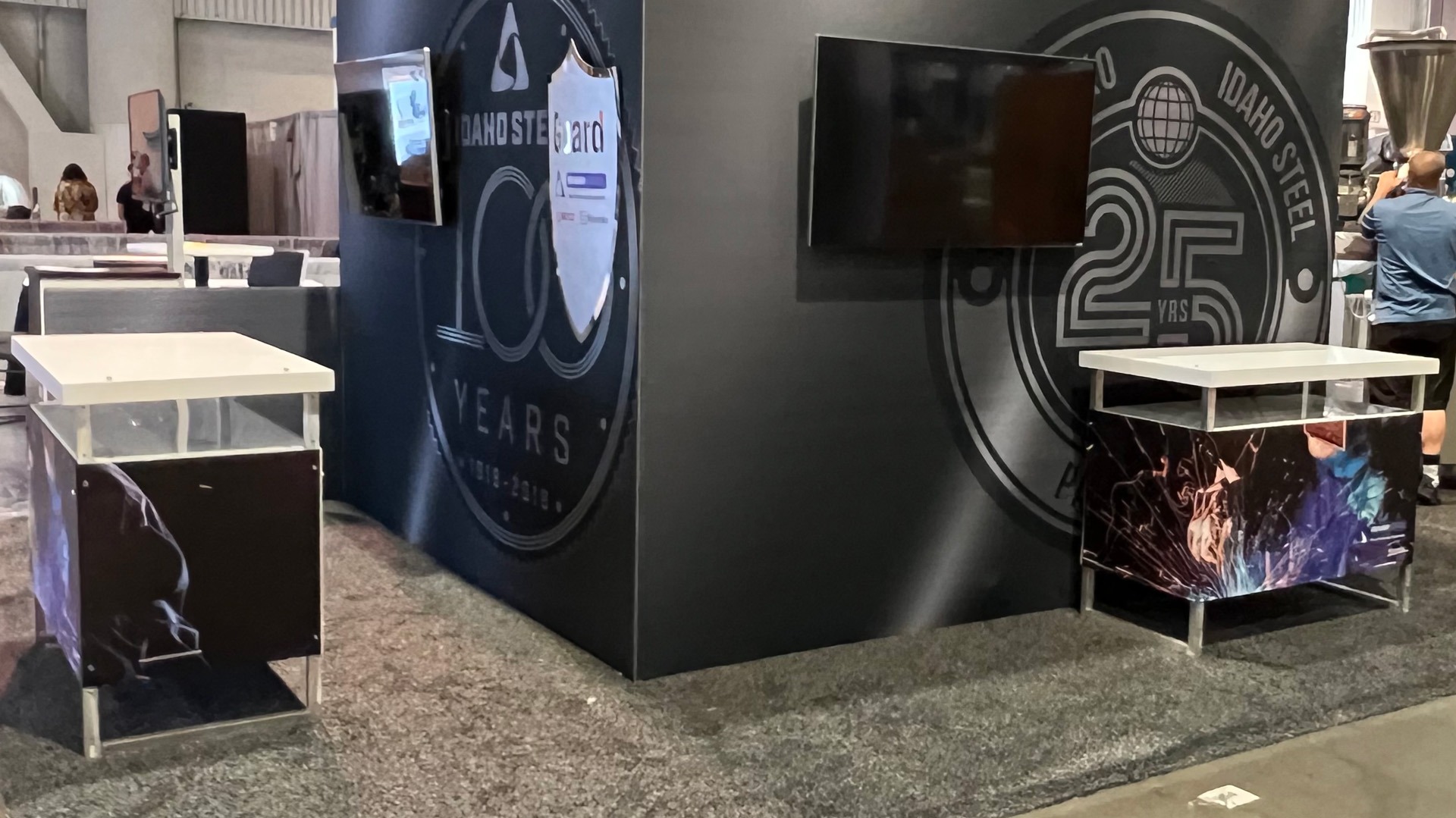 Idaho Steel trade show exhibit at Pack Expo 2023 in Las Vegas, NV, United States. Features affordable trade show display counters by TSD Counters in Boise, ID.
