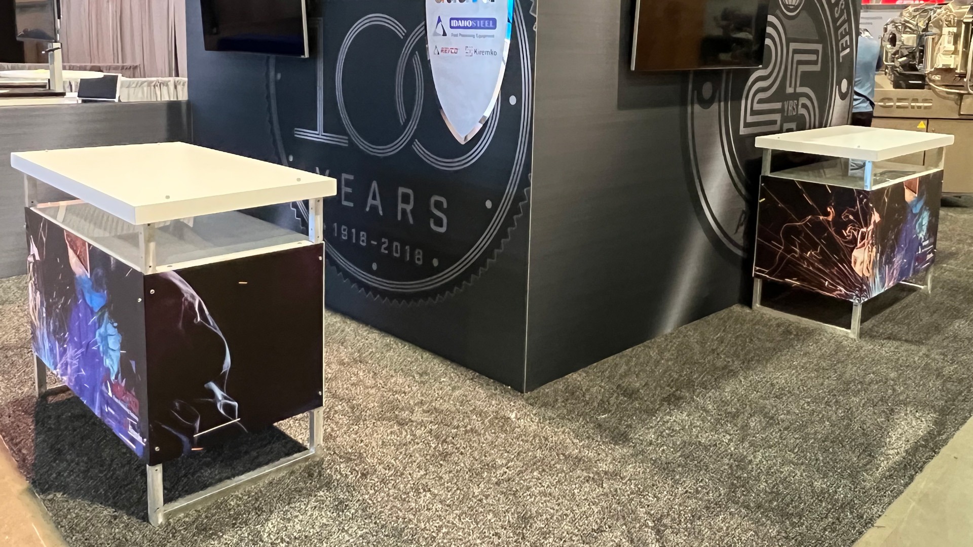 Idaho Steel trade show exhibit at Pack Expo 2023 in Las Vegas, NV, United States. Features custom trade show display counters by TSD Counters in Boise, ID.